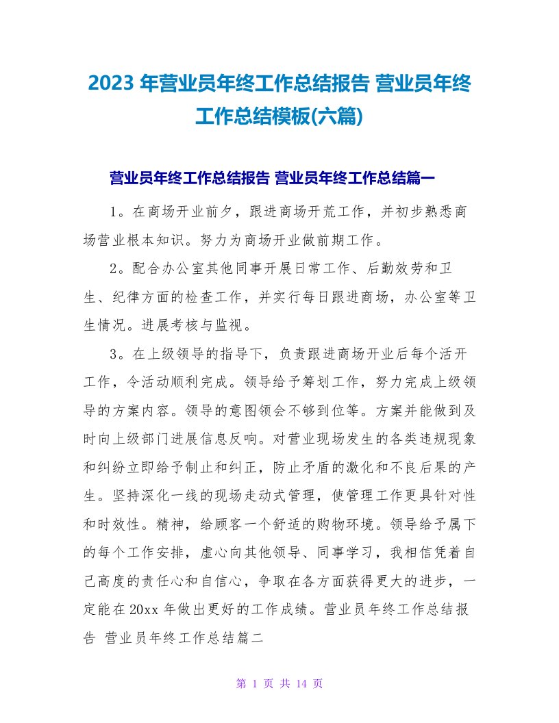 2023年营业员年终工作总结报告