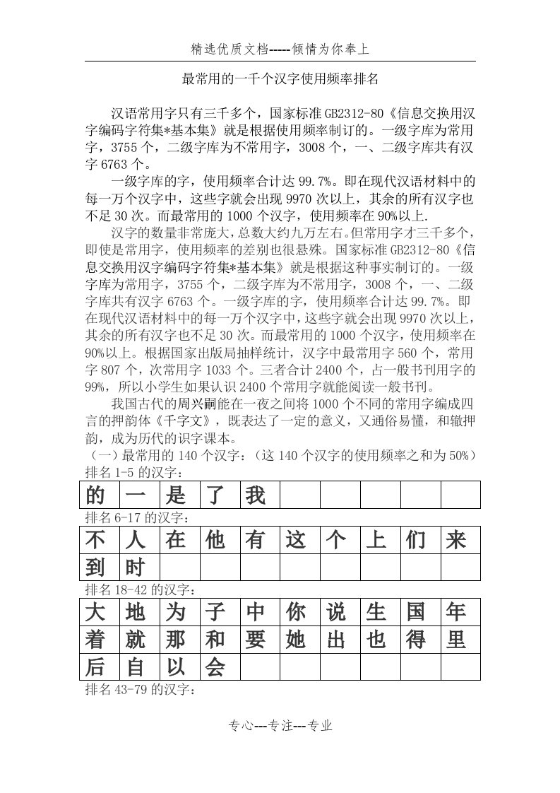 最常用的1000个汉字(简体表)(共6页)