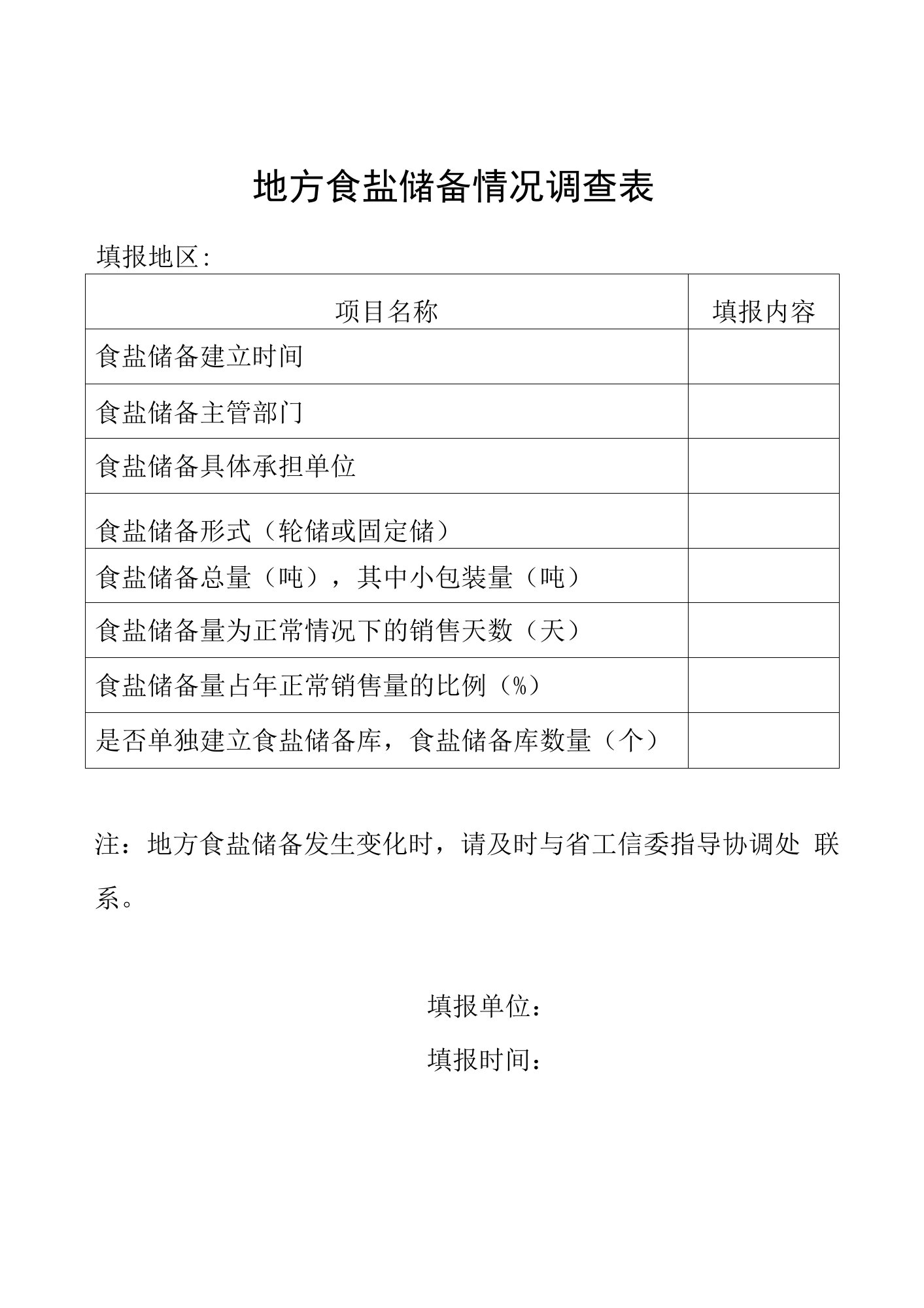 地方食盐储备情况调查表