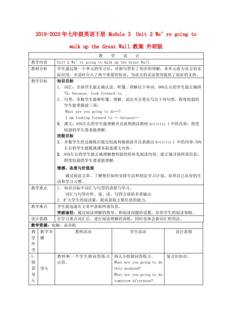 2019-2020年七年级英语下册