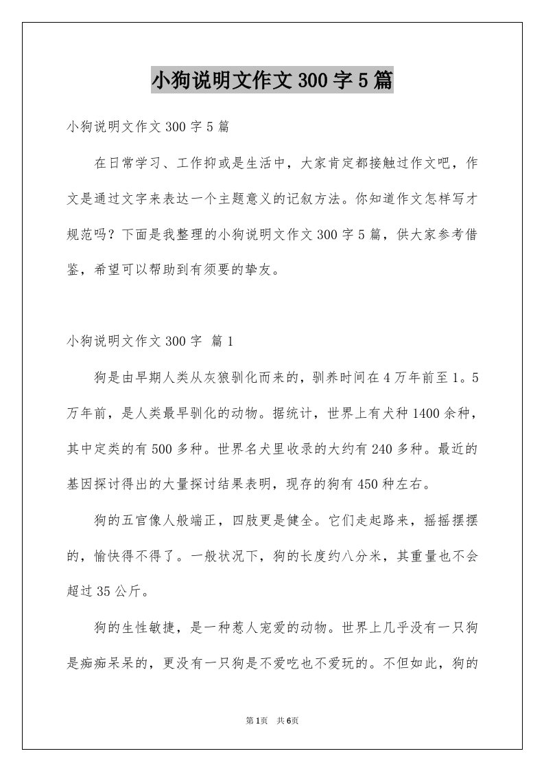 小狗说明文作文300字5篇