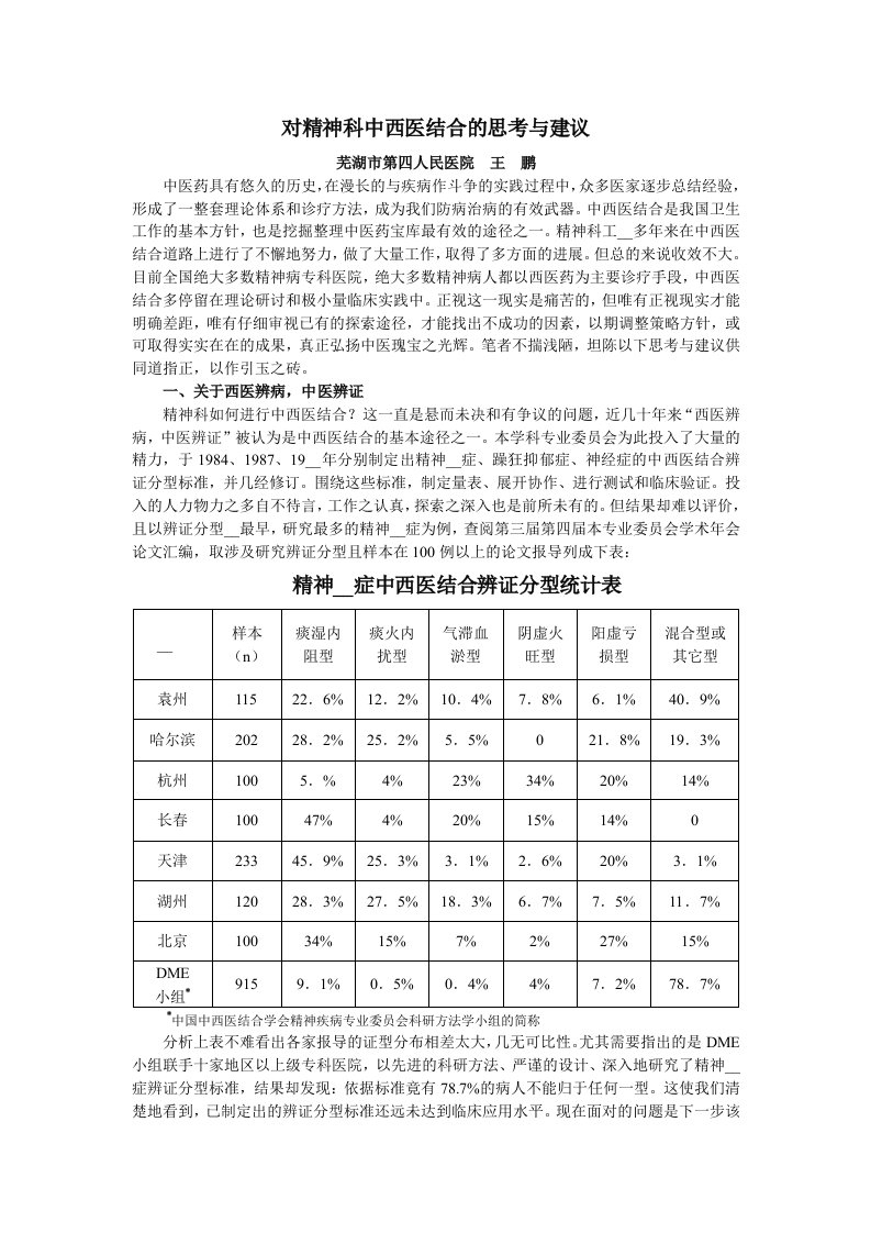 对精神科中西医结合的思考与建议