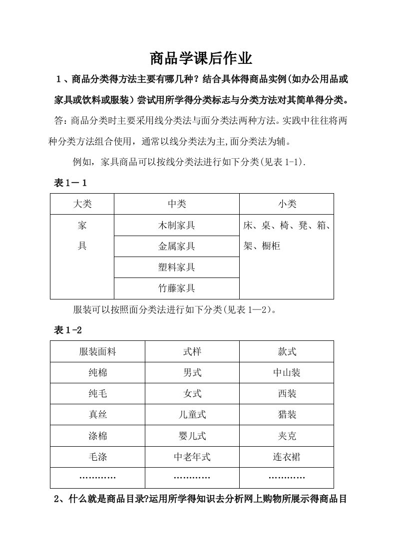 商品学作业答案