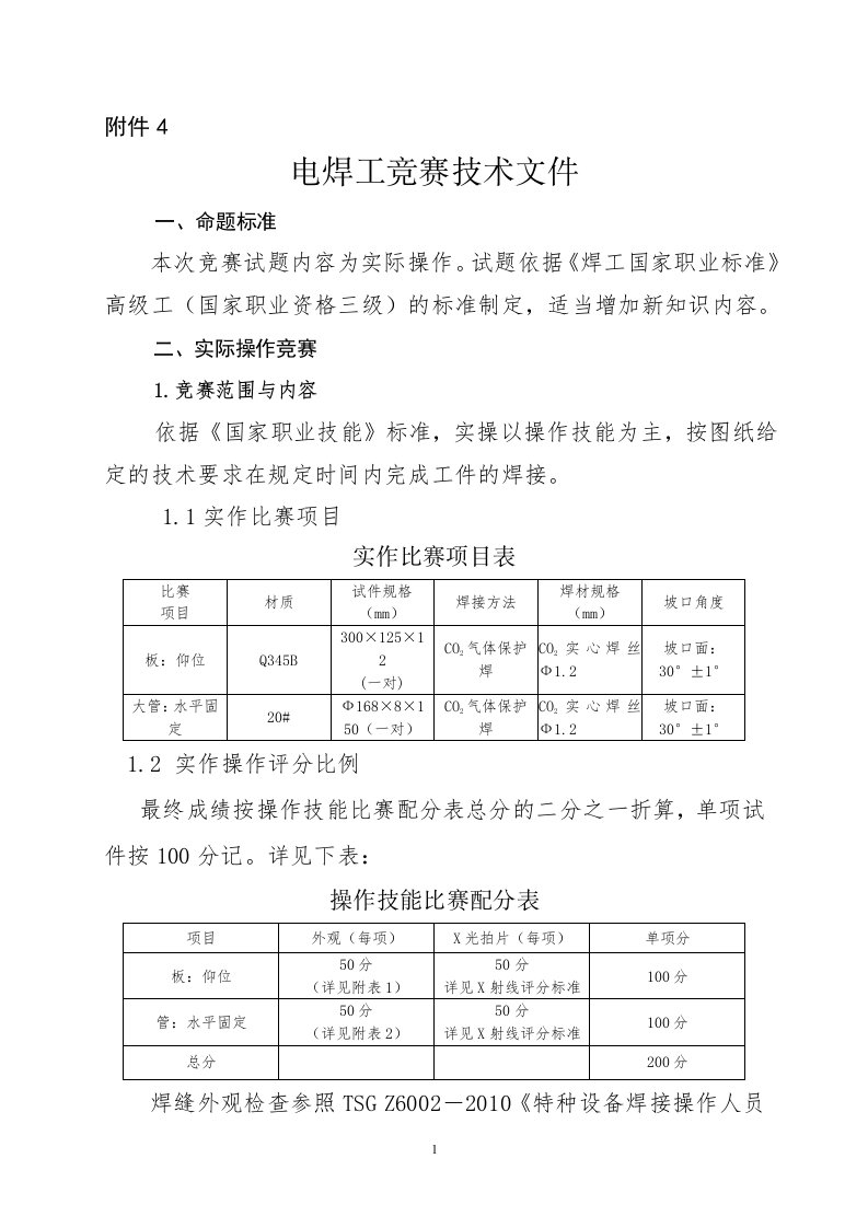 新余总工会职工技能竞赛电焊工实作竞赛细则