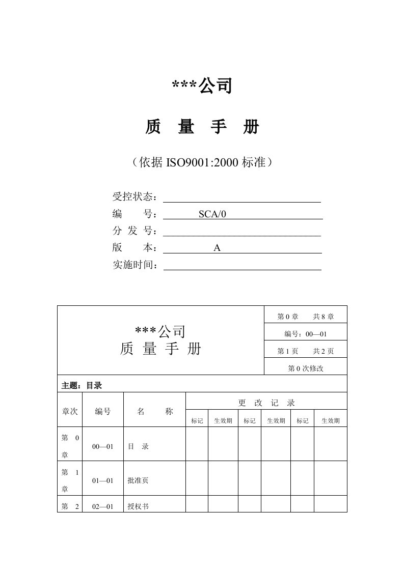 企业管理手册-×××公司质量手册