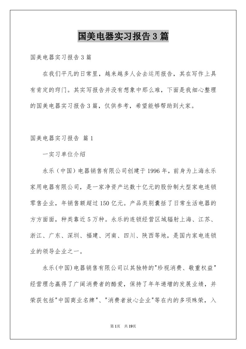 国美电器实习报告3篇