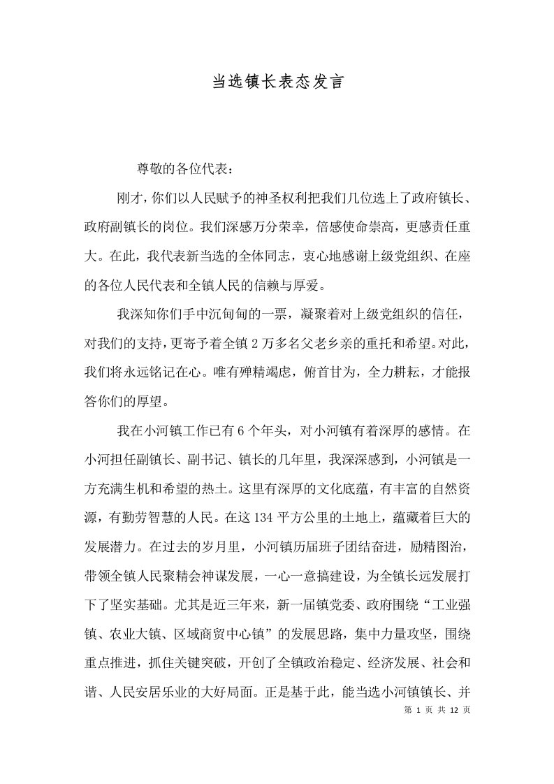 精选当选镇长表态发言