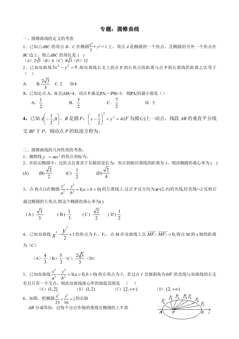 圆锥曲线定义几何性质