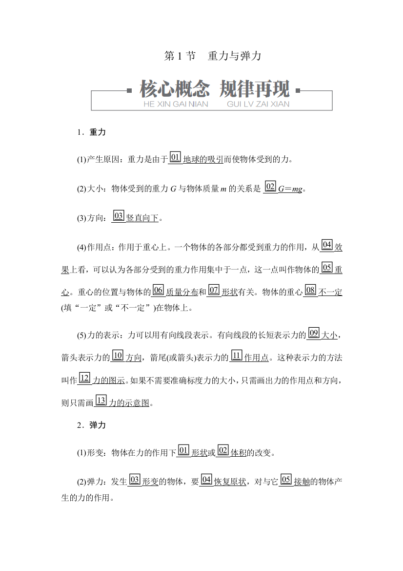 2019-2020学年新教材突破人教版物理必修第一册学案：3-1重力与弹力