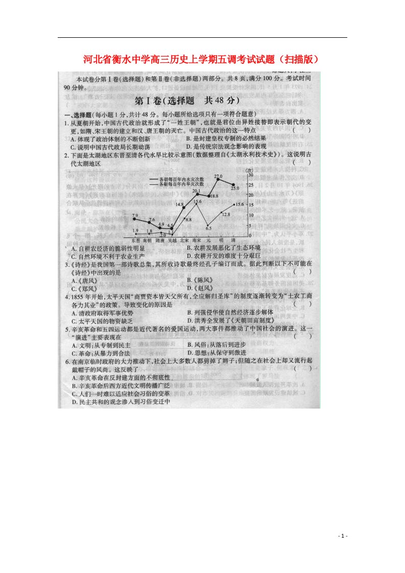 河北省衡水中学高三历史上学期五调考试试题（扫描版）