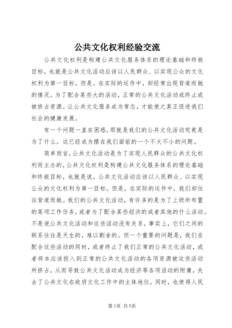 公共文化权利经验交流