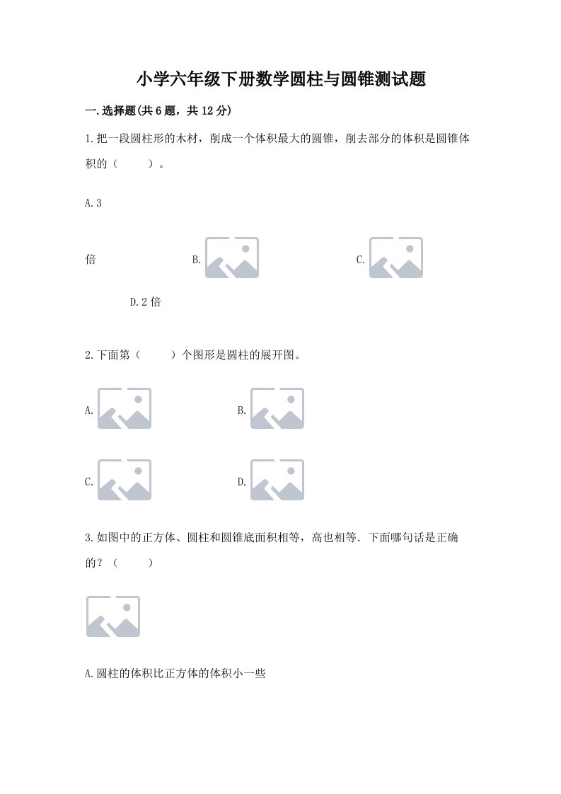 小学六年级下册数学圆柱与圆锥测试题精品（典优）