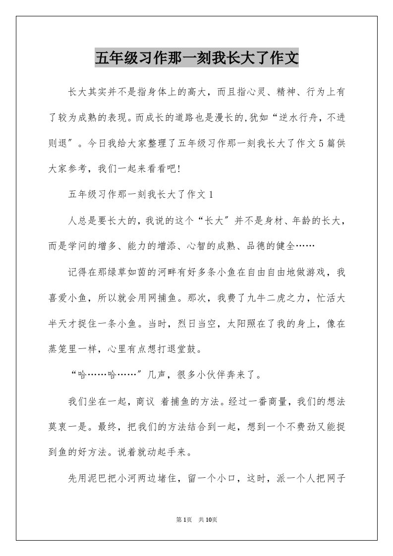 五年级习作那一刻我长大了作文