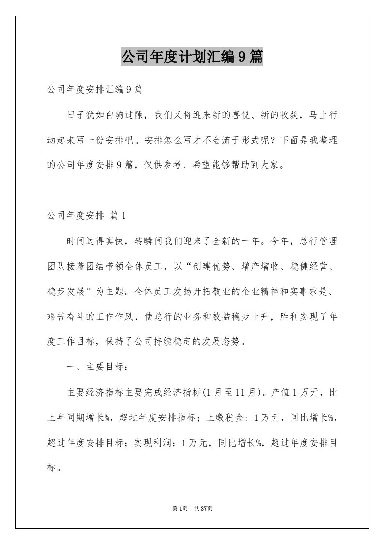 公司年度计划汇编9篇例文