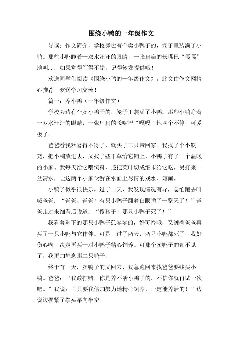 围绕小鸭的一年级作文