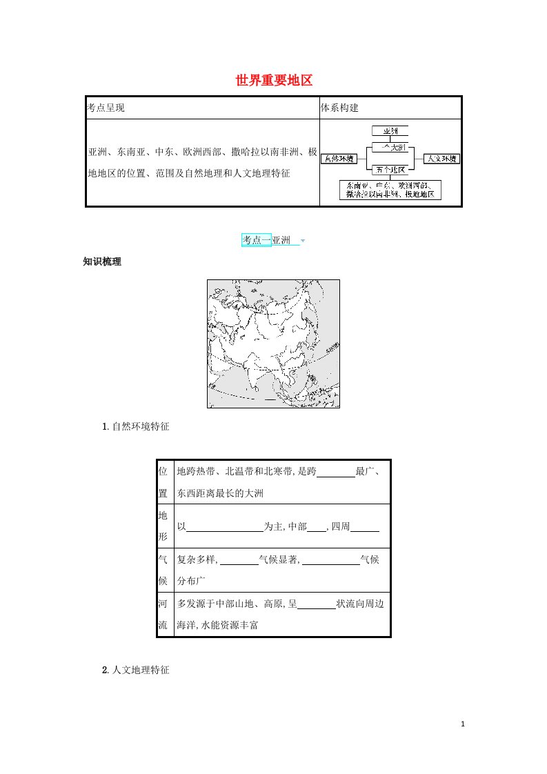 2022高考地理一轮复习第十三章世界地理2世界重要地区学案中图版