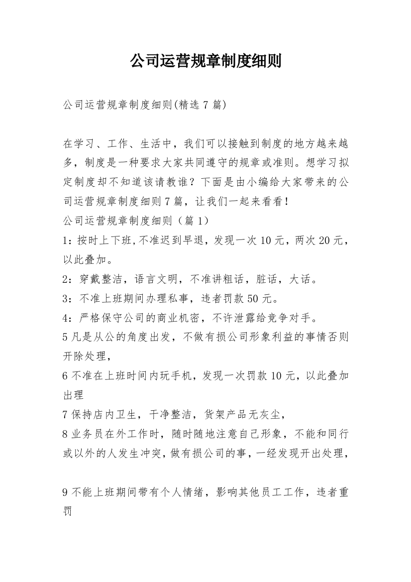 公司运营规章制度细则