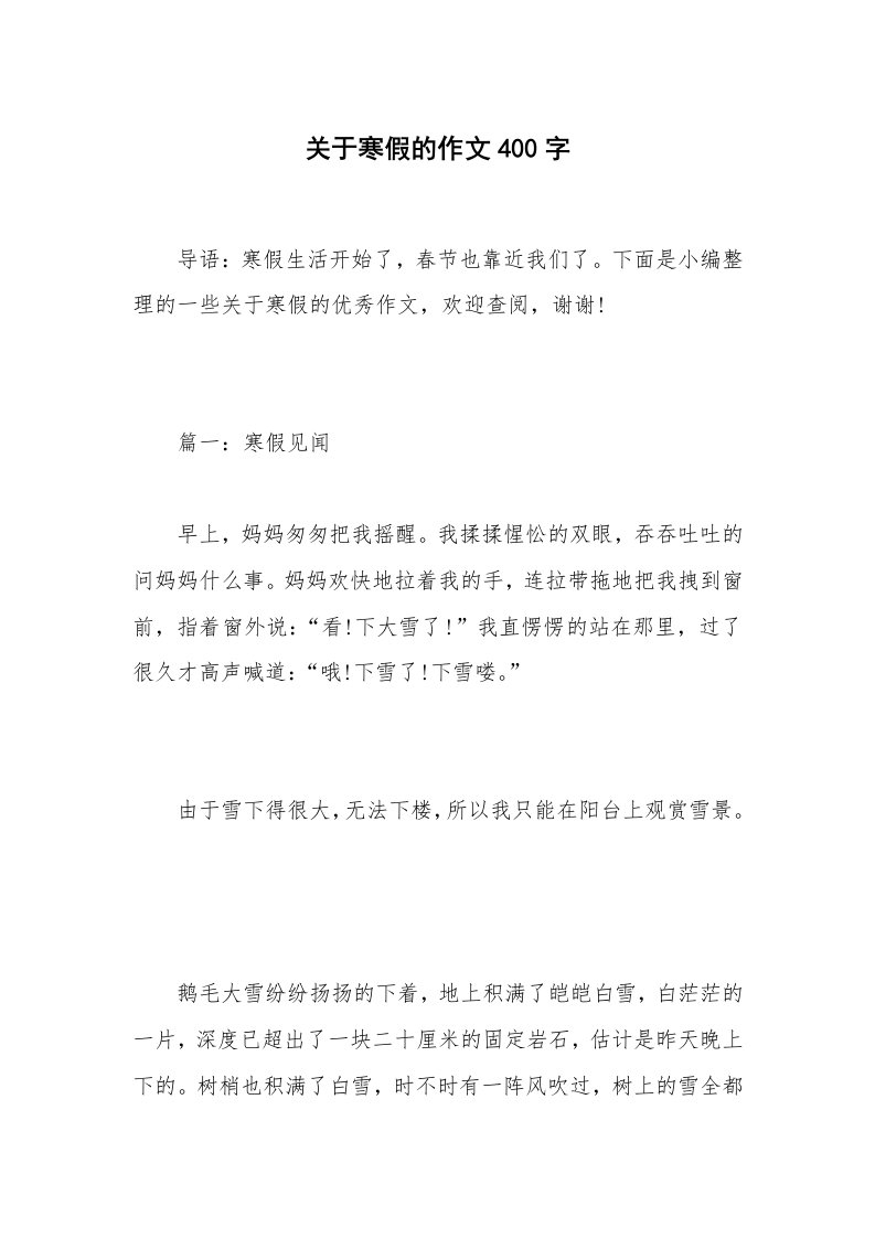 关于寒假的作文400字