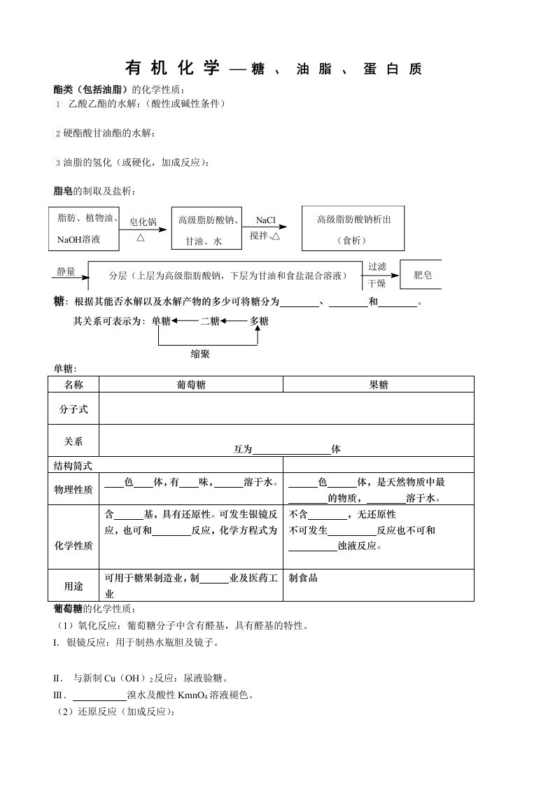 有机教案糖油脂蛋白质-高分子学生用