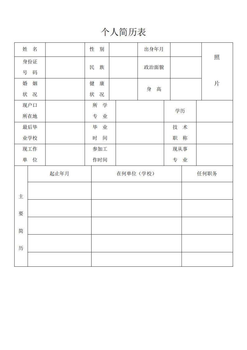 标准的个人简历word表格免费下载共享