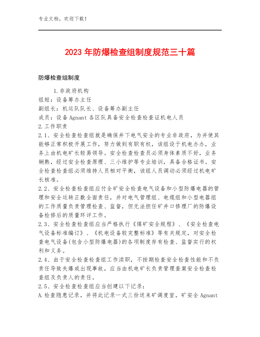 2023年防爆检查组制度规范三十篇