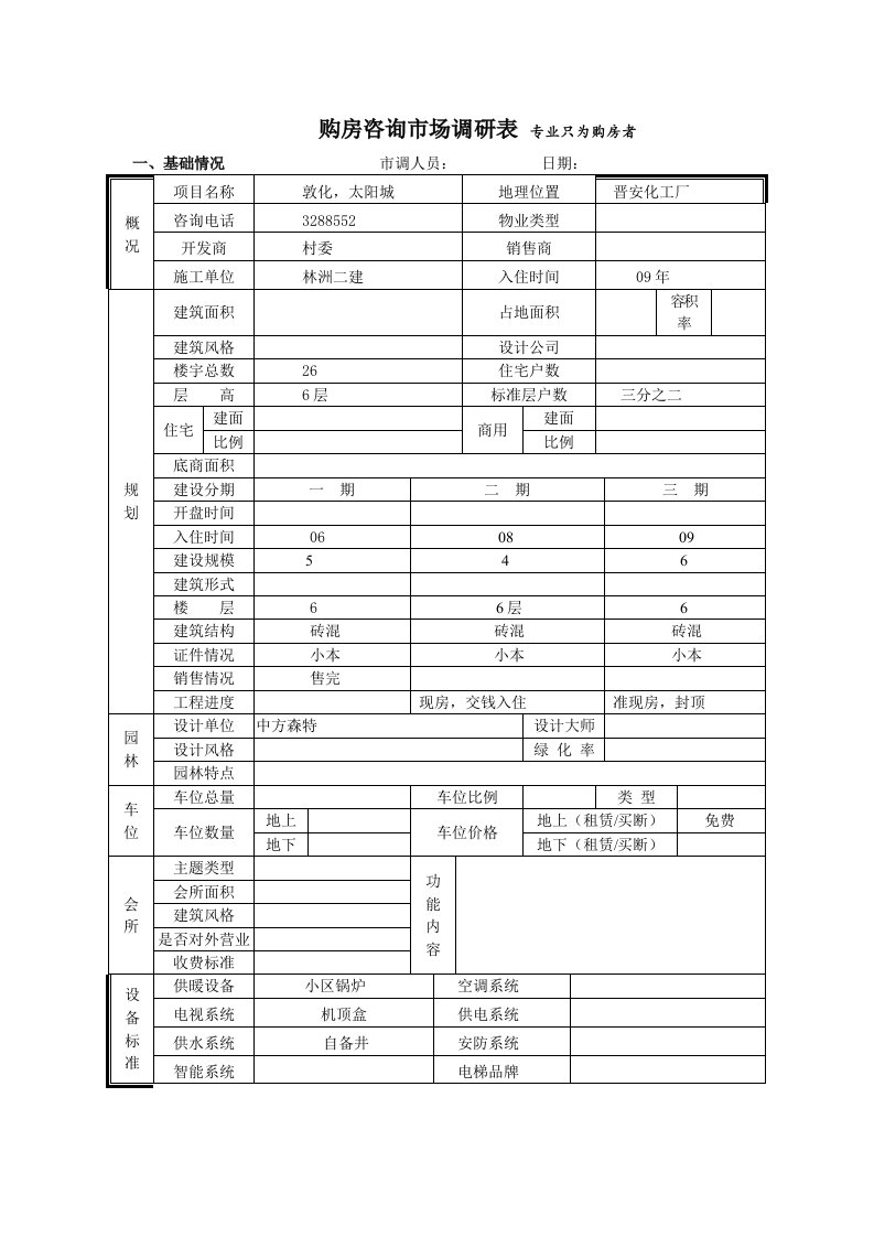 敦化太阳城市场调查表