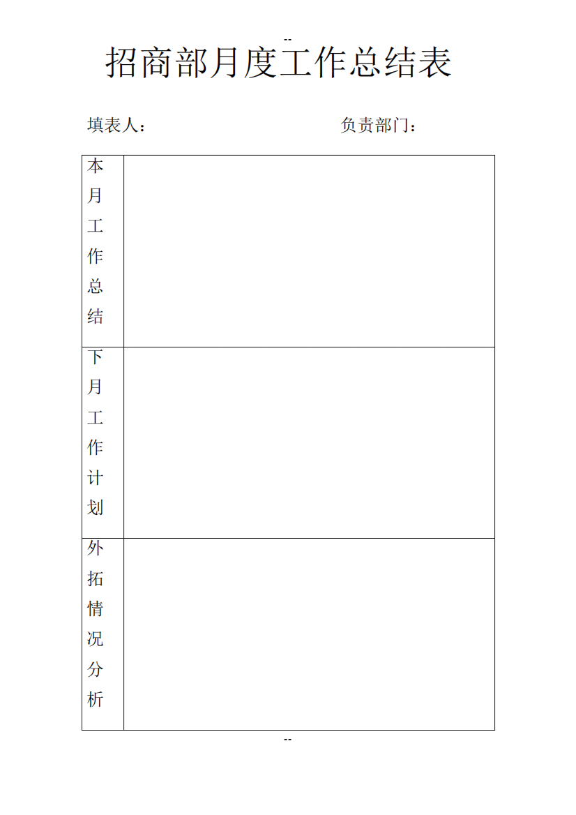 招商部月度工作总结表模板