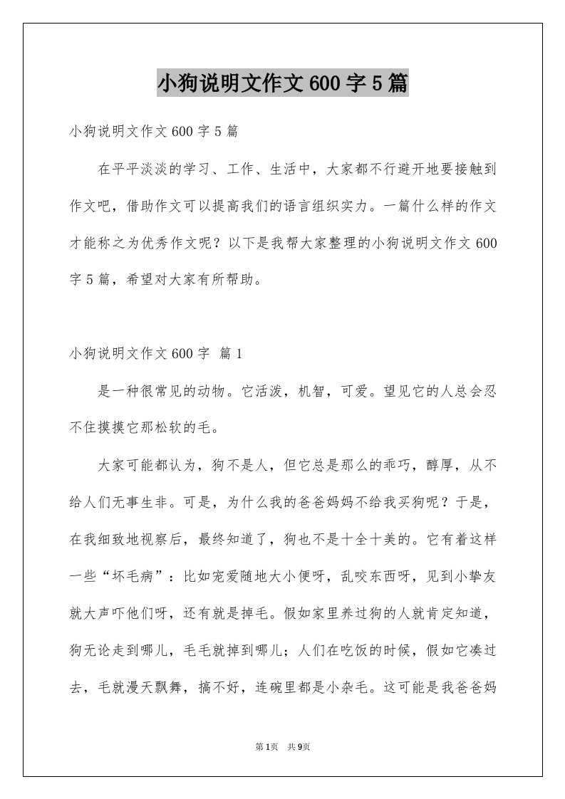 小狗说明文作文600字5篇