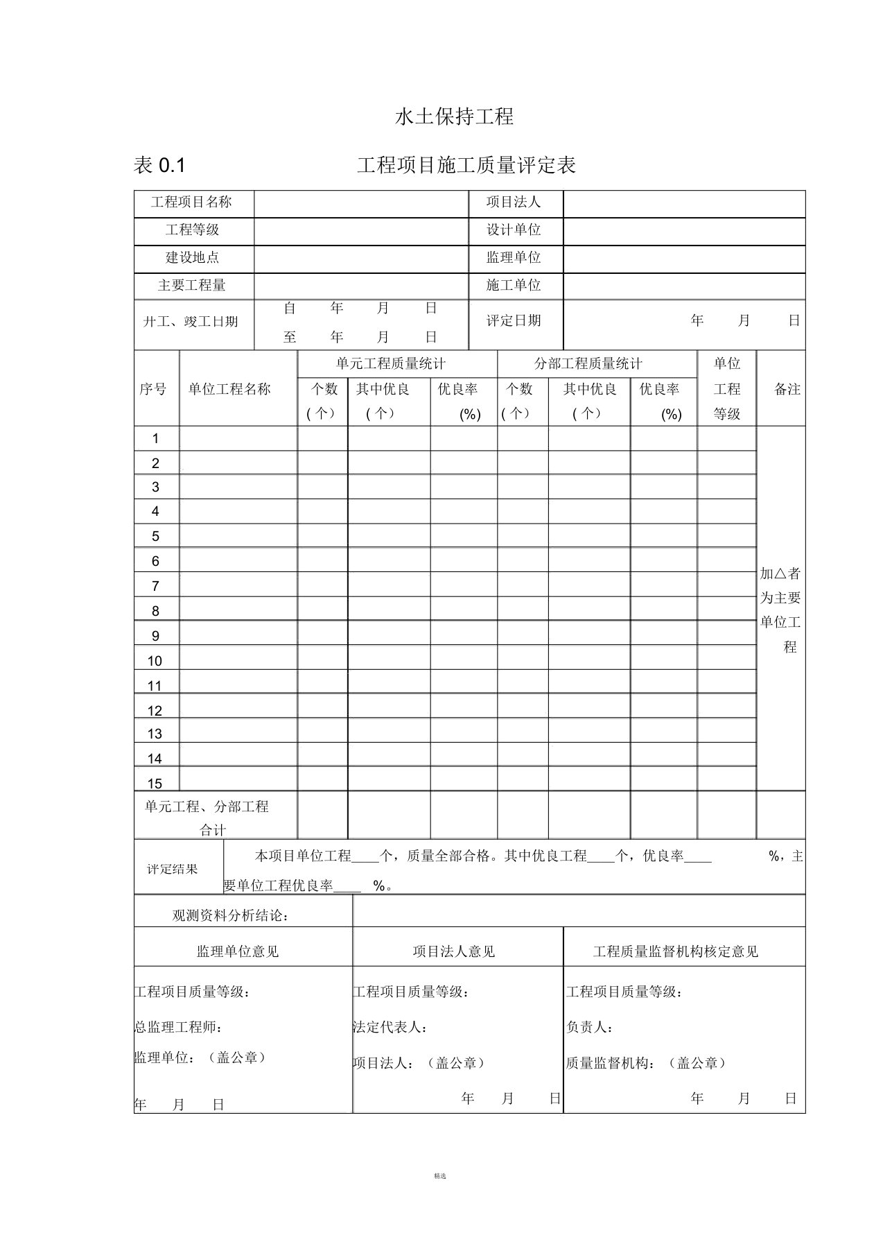 水土保持工程质量评定表