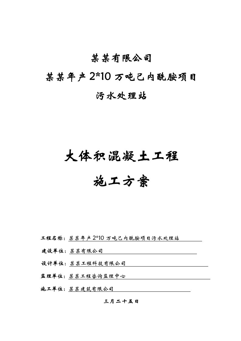 浙江某化工项目污水处理站大体积混凝土工程施工方案