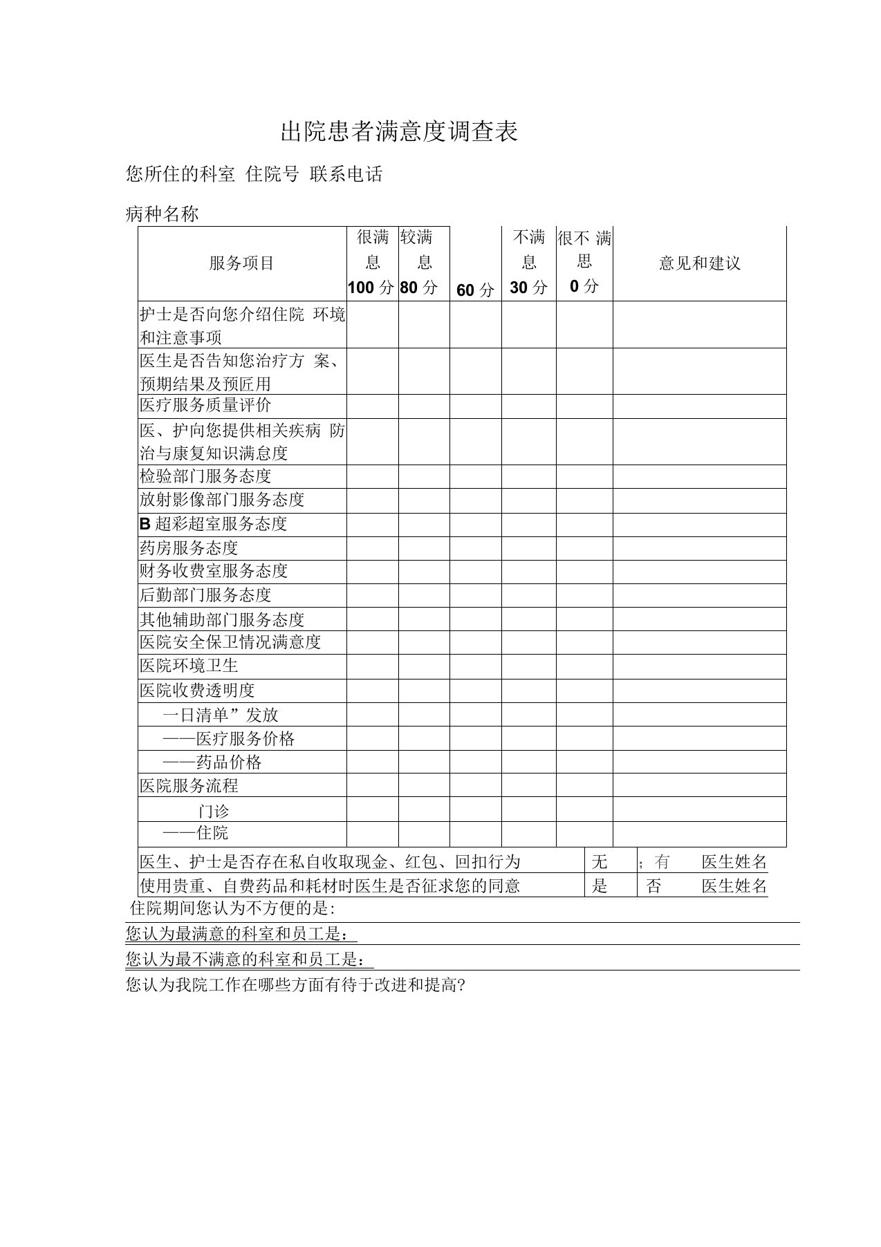 患者满意度调查表1