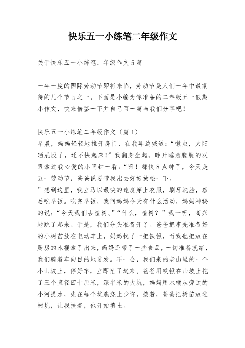 快乐五一小练笔二年级作文