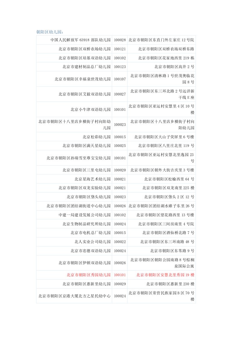 北京朝阳区海淀区东西城等公立一类幼儿园