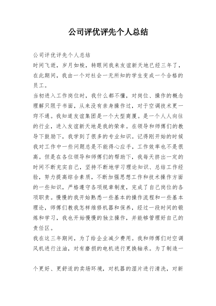 公司评优评先个人总结