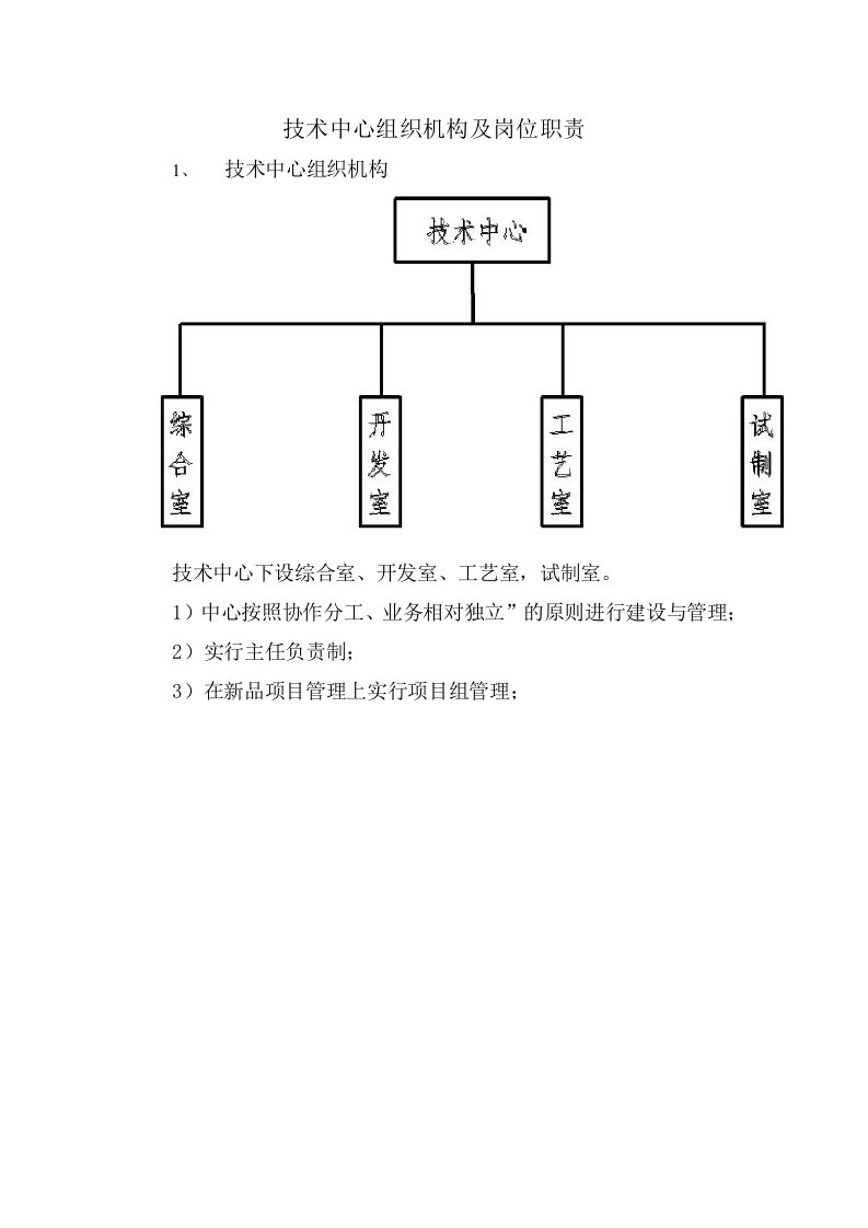 技术中心组织机构及岗位职责