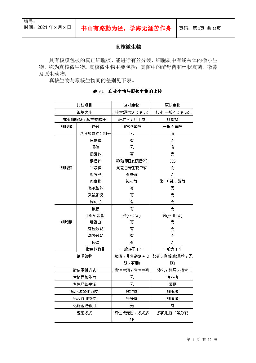 真核微生物讲义