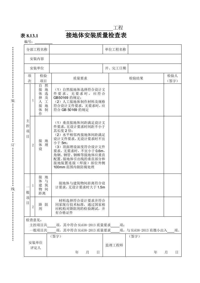 建筑资料-表8131接地体安装质量检查表