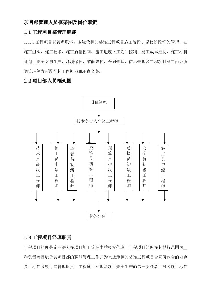 项目部管理人员框架图及工作流程图