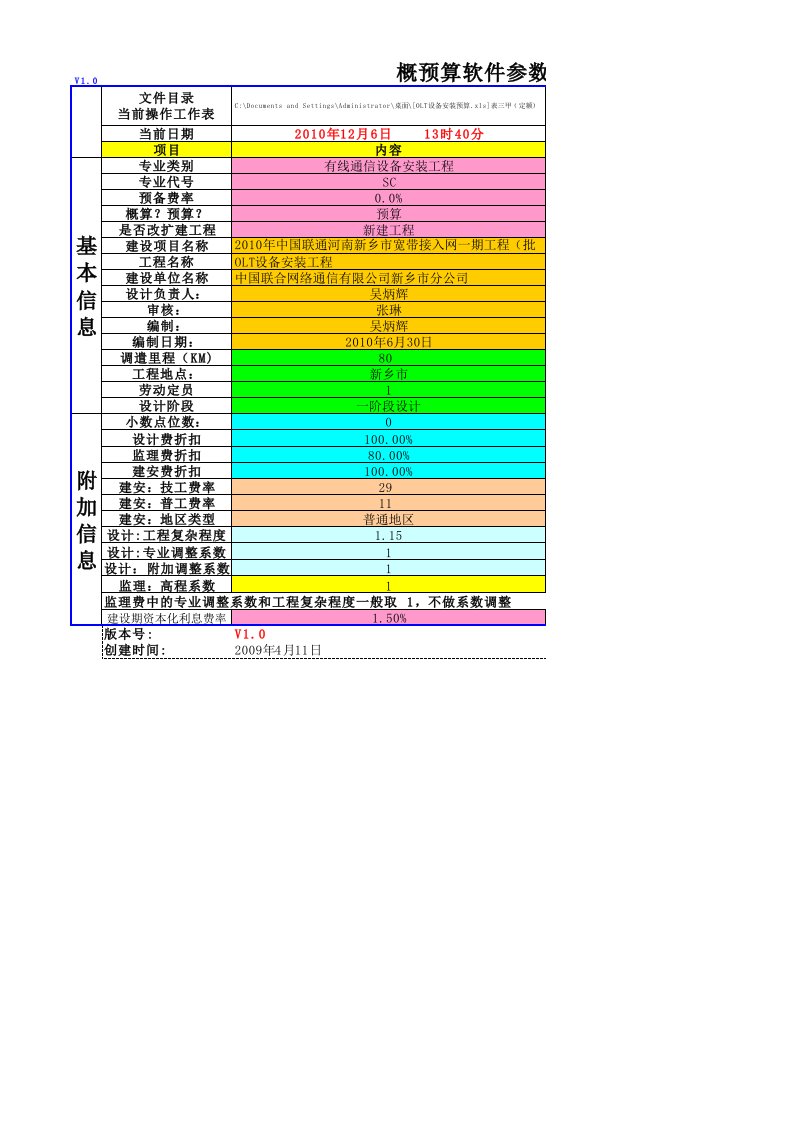 OLT设备安装预算