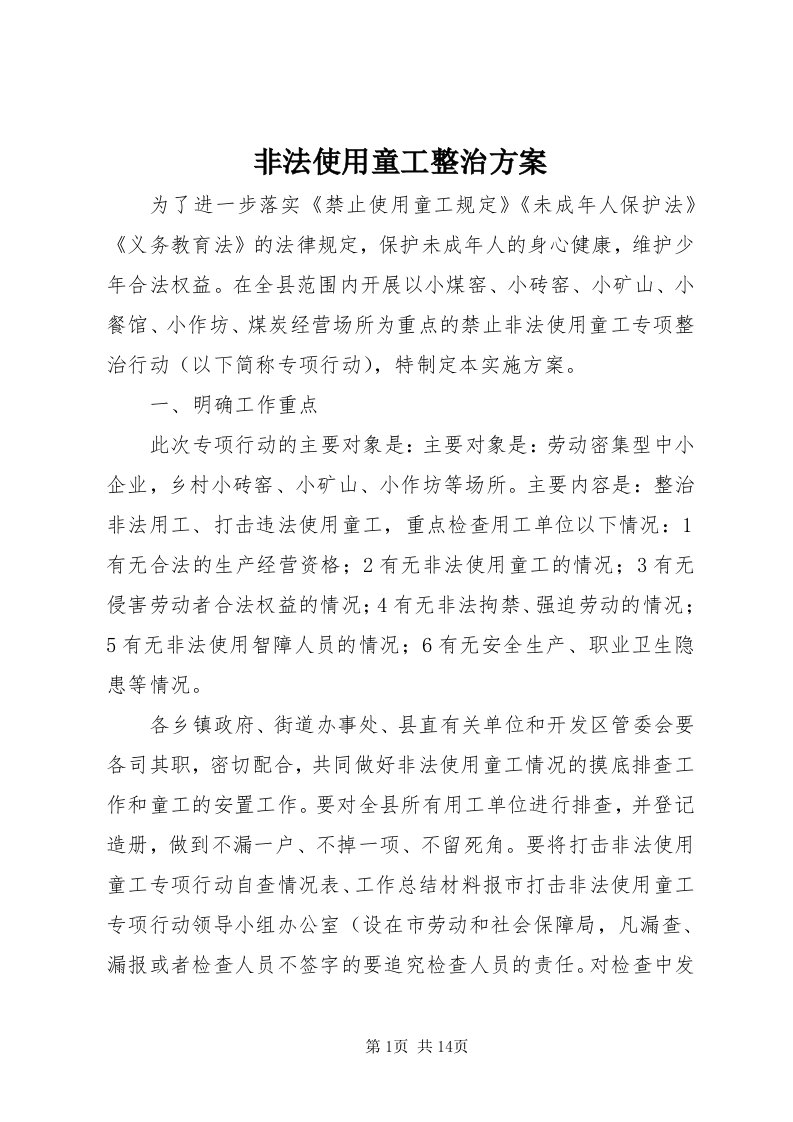 非法使用童工整治方案