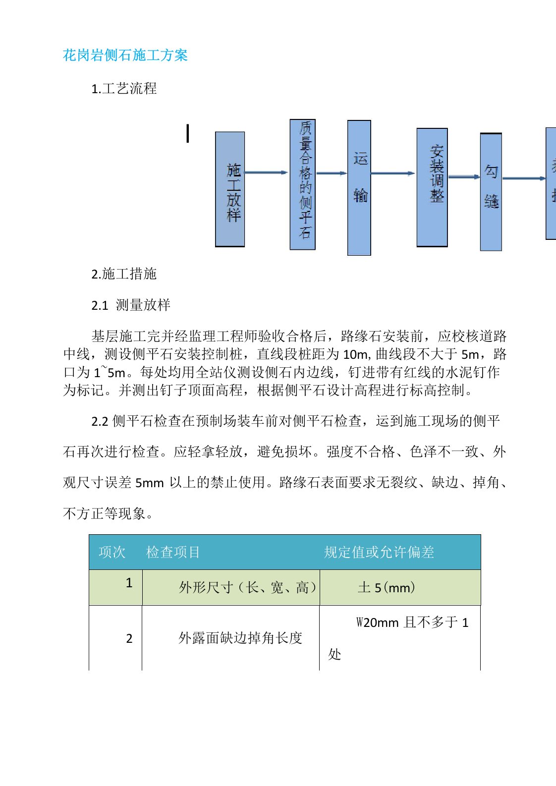 花岗岩侧石施工方案