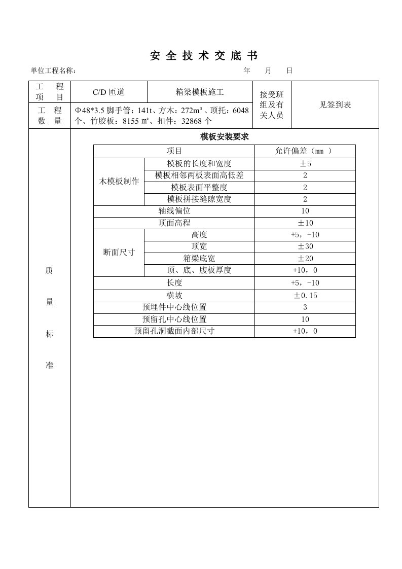 箱梁模板施工安全技术交底