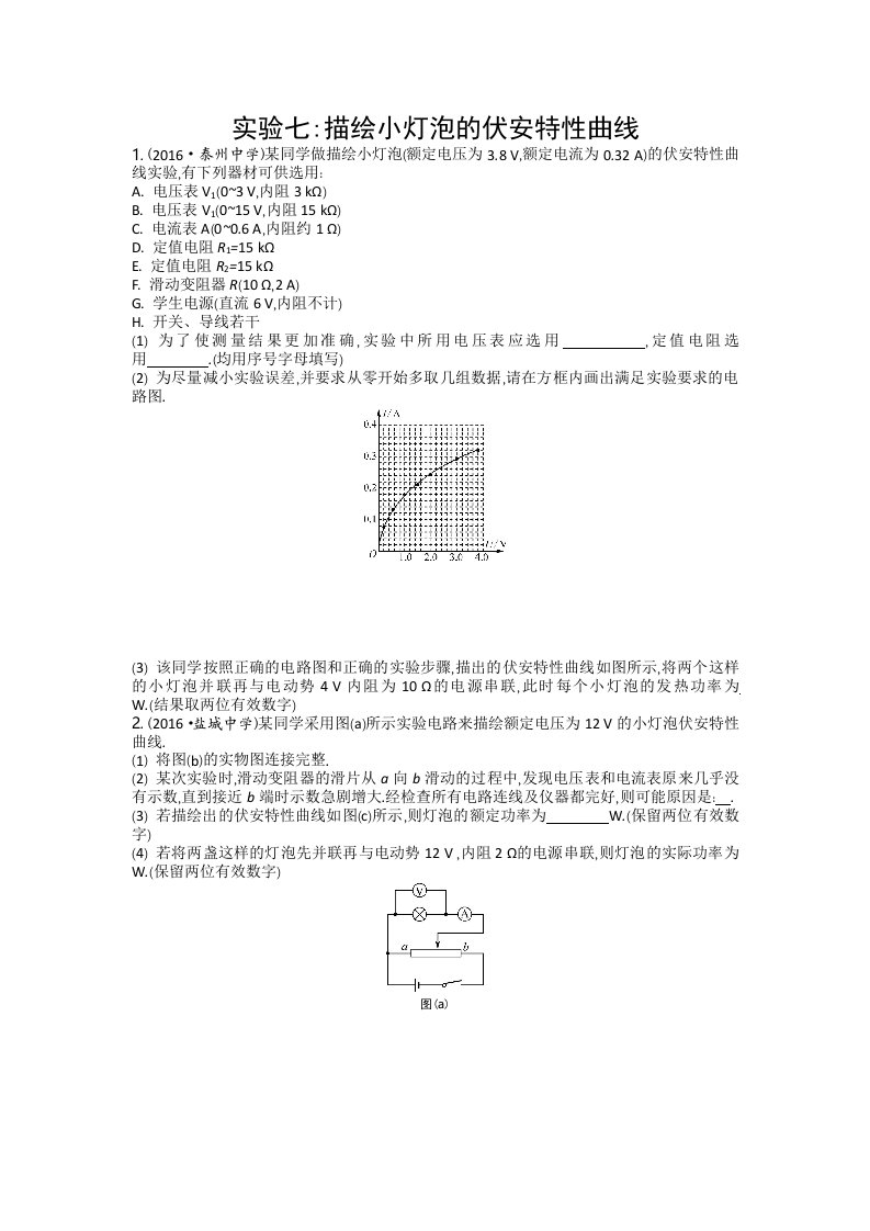 小灯泡伏安特性曲线