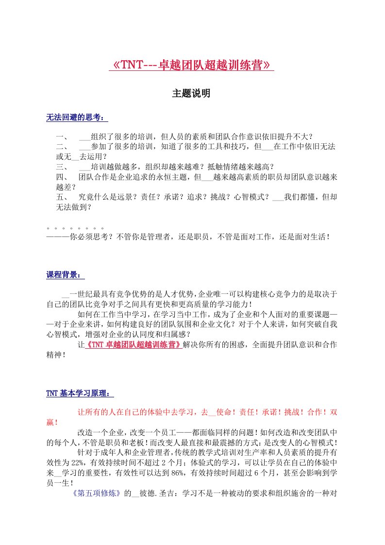 TNT卓越团队建设训练营课程