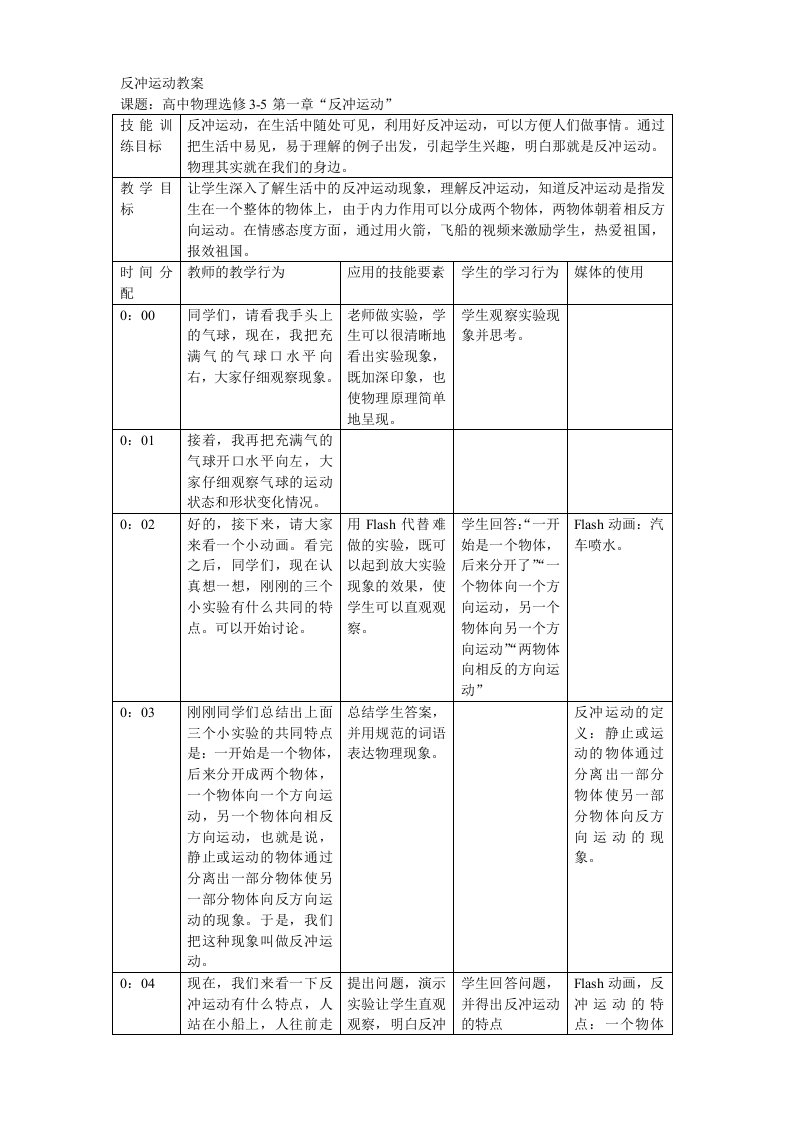 新课标-反冲运动教案