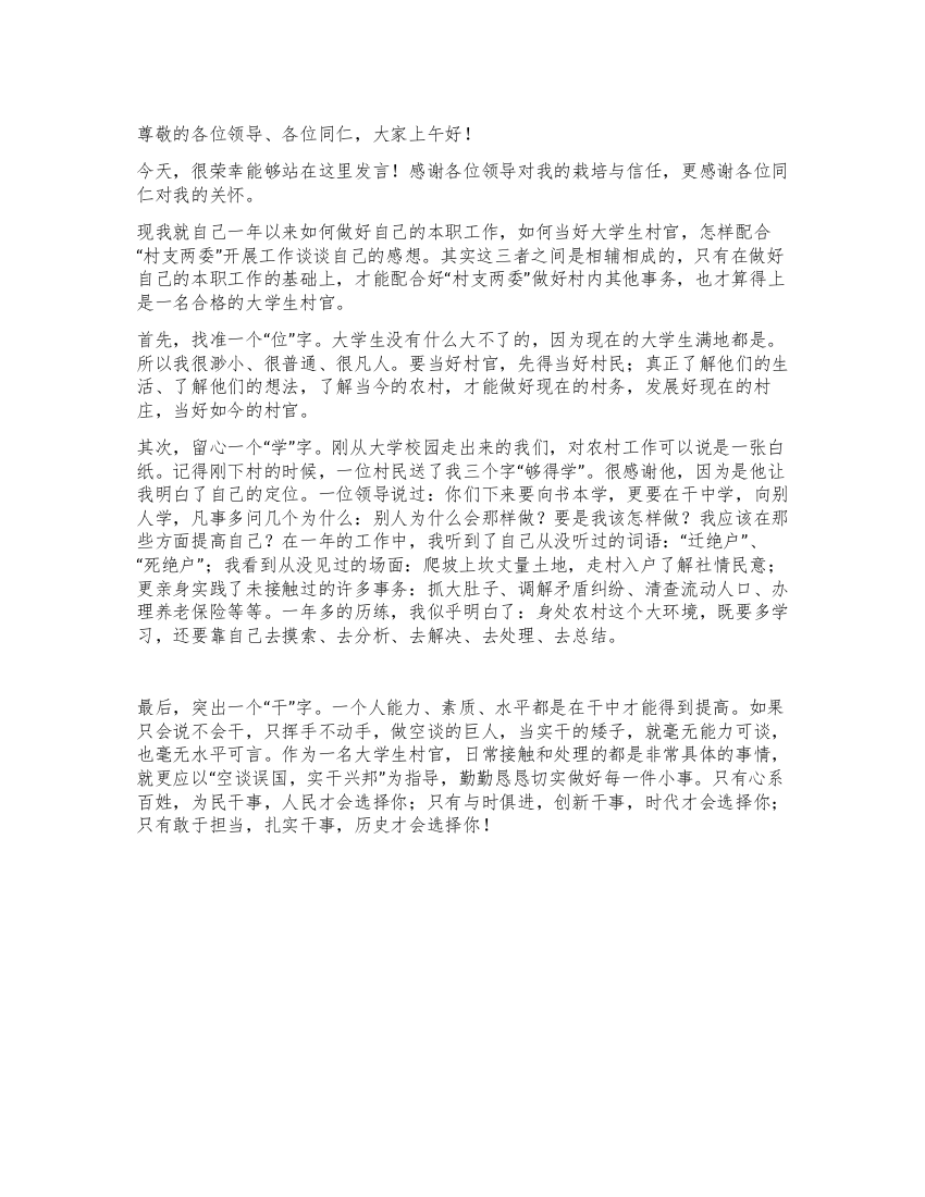 大学生村官年终总结发言稿