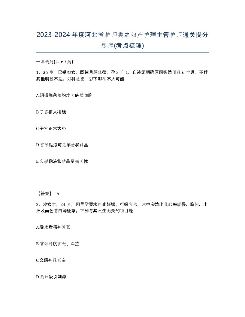 2023-2024年度河北省护师类之妇产护理主管护师通关提分题库考点梳理