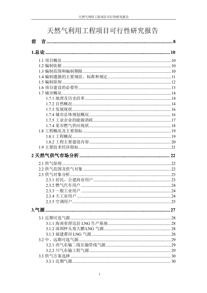 天然气利用工程建设项目投资可行性计划书