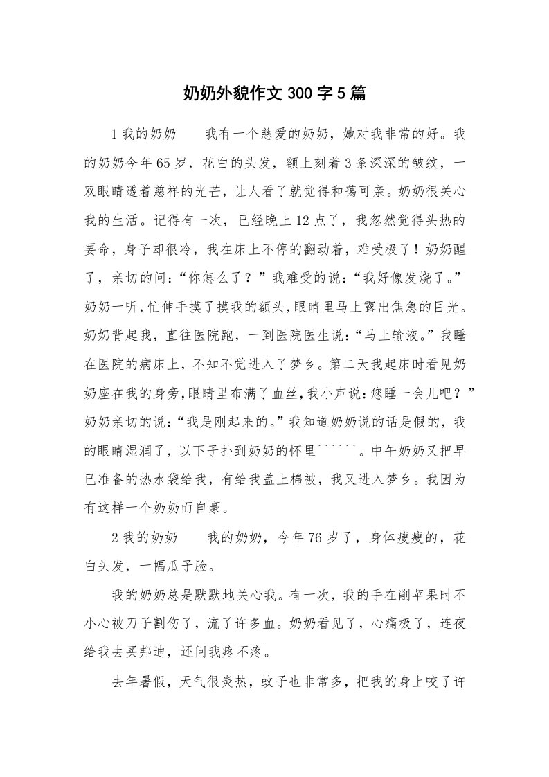 奶奶外貌作文300字5篇