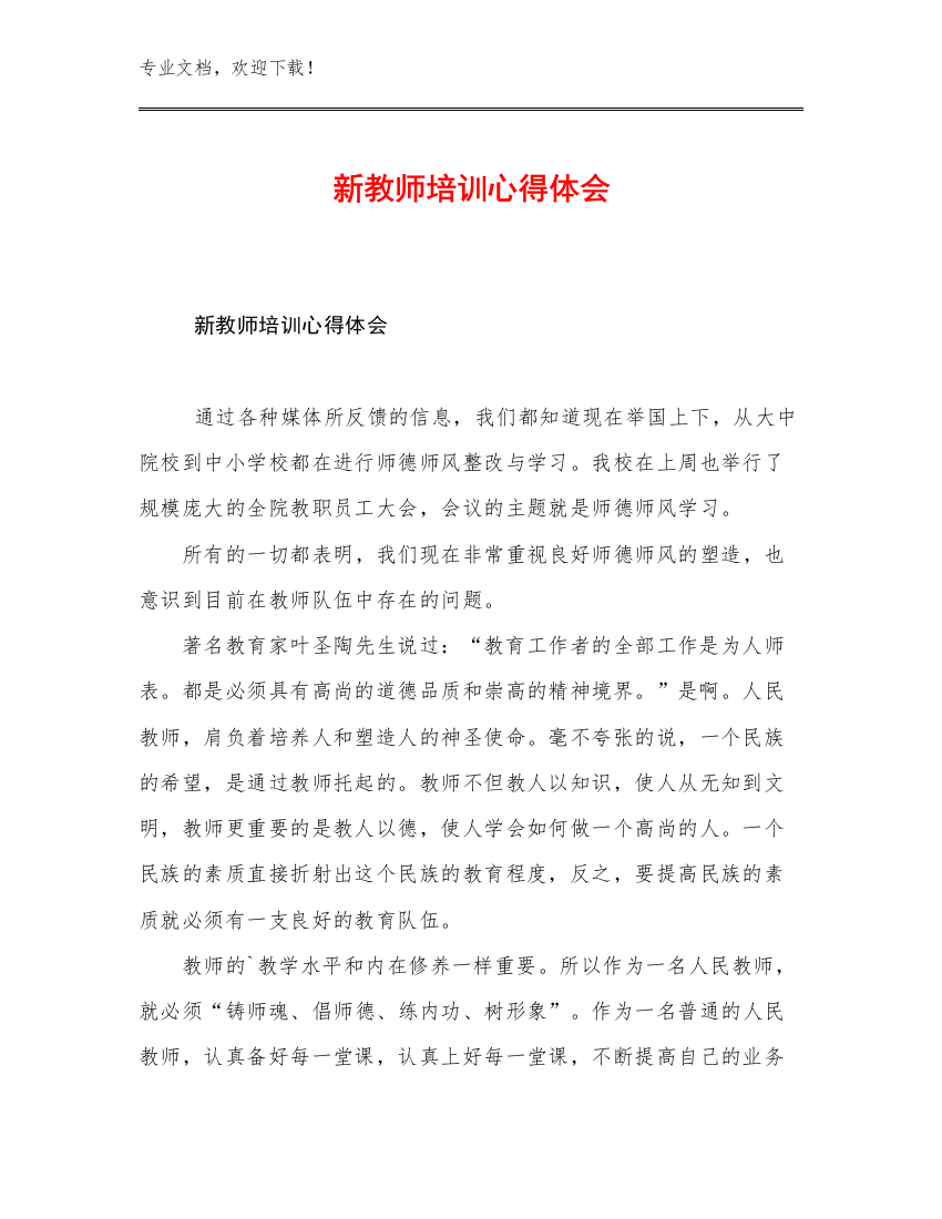 2023年新教师培训心得体会范文20篇文档合集